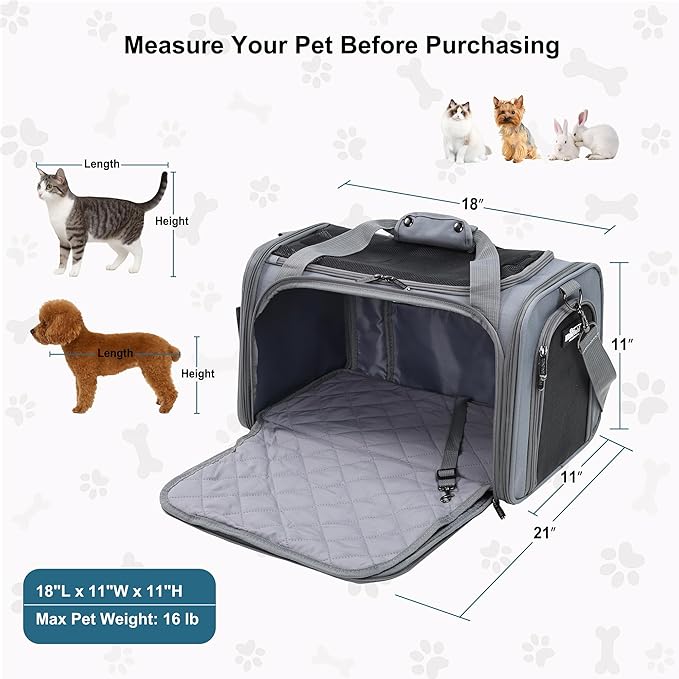EliteField Deluxe Soft-Sided Pet Carrier (3 Year Warranty, Airline Approved), Travel Bag for Dogs, Cats & Small Pets, with Expandable Mat