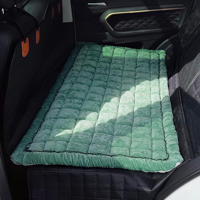 Backseat Pet Bed Mat, Truck Plaid Dog Bed for Car Back Seat, Deluxe Dog Seat Covers, Non-Slip Travel Pet Mat, Fit for Backseat Extenders and Trucks SUVs (Green, 24.8x54 inch)