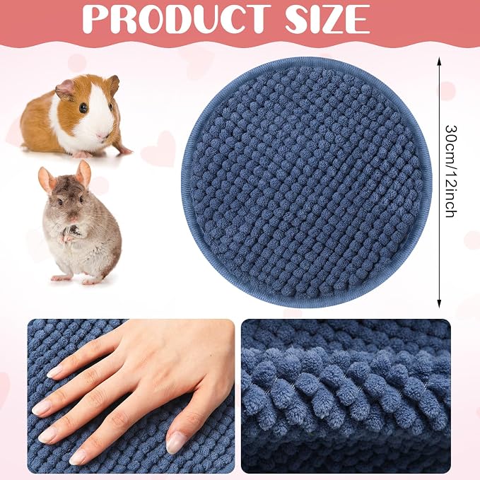 Amylove 4 Pcs Guinea Pig Cage Liner 12 Inch Round Washable Chenille Pee Pads Pet Dog Cat Bedding Training Mat Reusable for Small Animals Puppy Bunny Hamster Chinchilla - Image 2