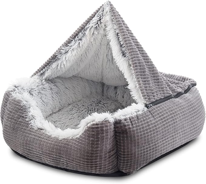 MIXJOY Dog Beds for Large Medium Small Dogs, Rectangle Cave Hooded Blanket Puppy Bed, Luxury Orthopedic Cat Beds for Indoor Cats, Warmth and Machine Washable (35 inches, Grey) by MIXJOY