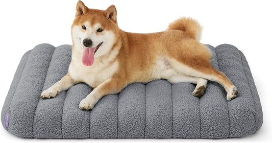 LE SURE Cute Orthopedic Dog Bed Medium Size Dog, Waterproof Chic Flat Pet Beds with Removable Washable Cover, Fuzzy Thick Egg Crate Foam Pet Mat for Indoor Use (30" x 20", Grey) by Lesure