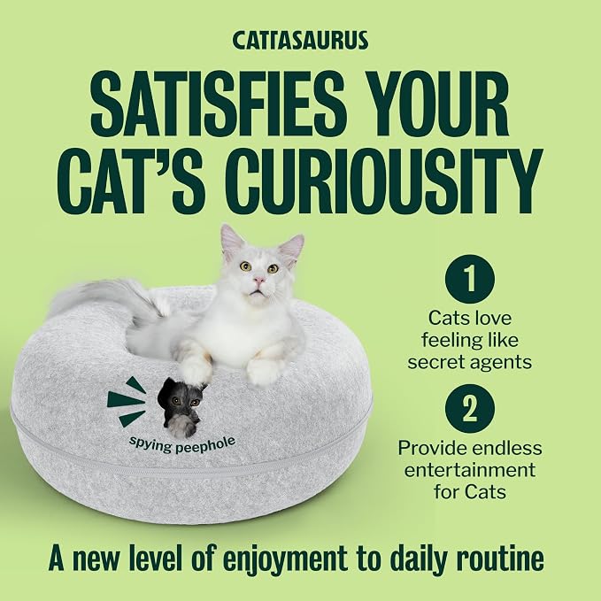 Cattasaurus Peekaboo Cat Cave Duo Jumbo Set, Extra Spacious Cat Donut for Multiple & Large Kitty 15+ lbs, Scratch Detachable Cat Beds for Indoor Cats, Washable Cat Tunnel Bed, Best Kitten Toys - Image 8