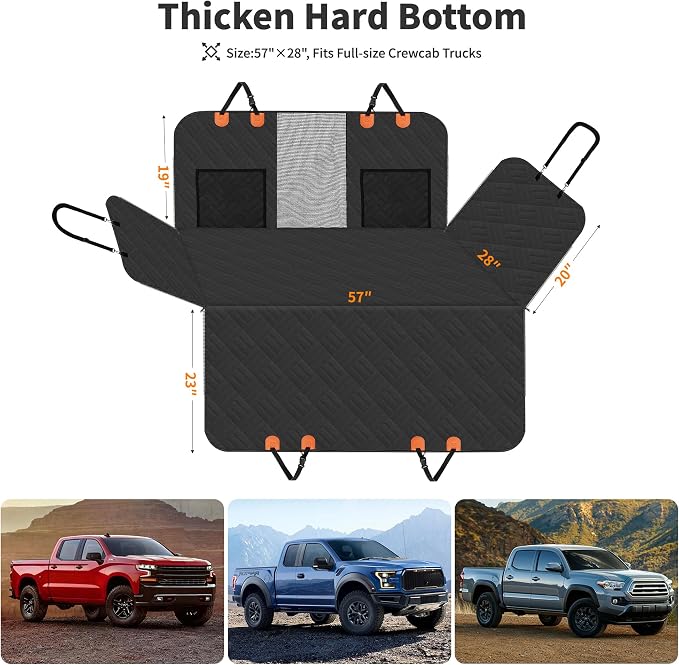 Dog Seat Cover 400LBS Hard Bottom Back Seat Extender for Large Dogs | Waterproof Polyester, Anti-Slip Surface, 3 Removable Hard Plates, Side Storage Pockets, 4-Mode Convertible, Trucks, SUVs - Image 2
