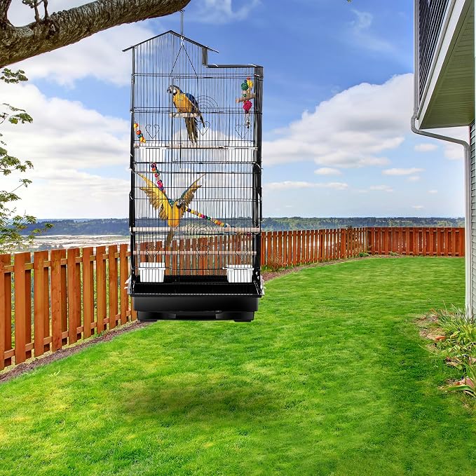 ZENY 39-inch Roof Top Large Flight Parrot Bird Cage for Small Quaker Cockatiel Canary Sun Parakeet Green Cheek Finch Budgie Lovebirds Wrought Iron Pet Bird Cage w/Toys - Image 6