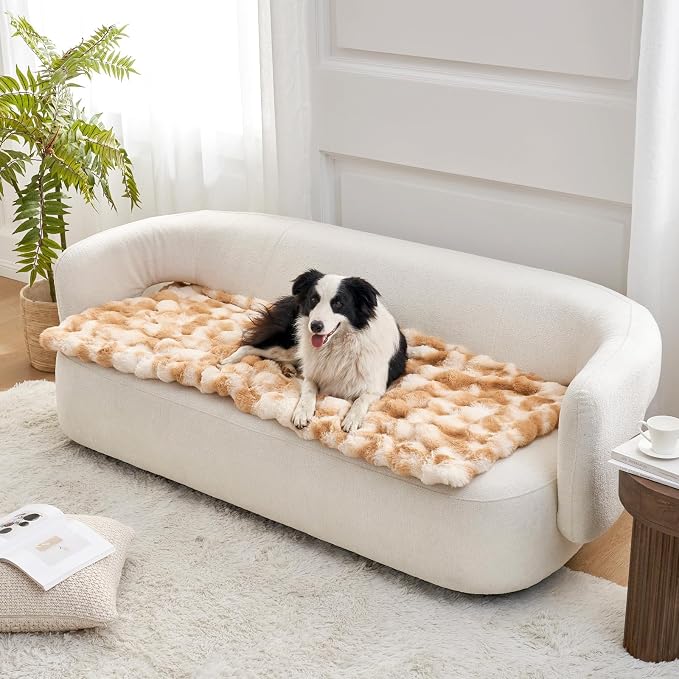 COZY KISS Couch Cover for Dogs Washable, Ultra Soft Faux Fur Pet Sofa Pad for Car Seat Protector, Liquid Pee Proof Cat Mat, Warm Pad for Dresser Top, 27.5x70 inch, Tie Dye Brown by COZYKISS