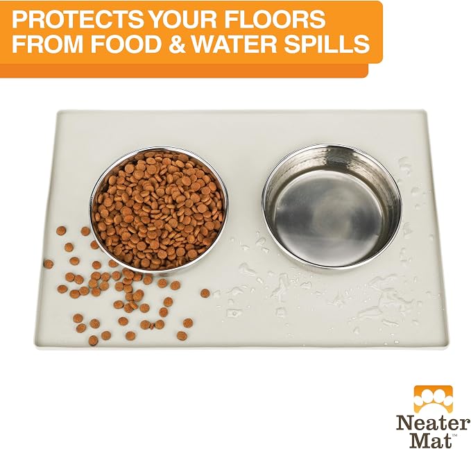 Neater Pet Brands Neater Mat Pet Mats for Food and Water, Cat & Dog Bowl Mat Waterproof Silicone, Feeding Tray, Dog Food Mats for Floors, Placemat w/Raised Edge for Under Bowls, 32" x 24", Cream - Image 2