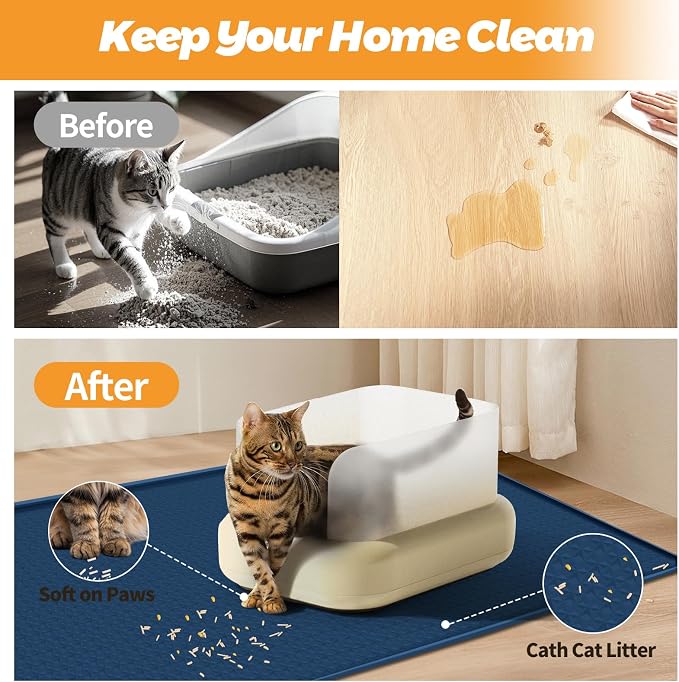 Cat Litter Mat for Litter Box 51"x25.6" Extra Large Silicone Mat, Blue | Waterproof Non-Slip Litter Box Mat with Raised Edges, Cat Litter Trapping Mat for Pet, Cat Litter Rug for Floor - Image 4