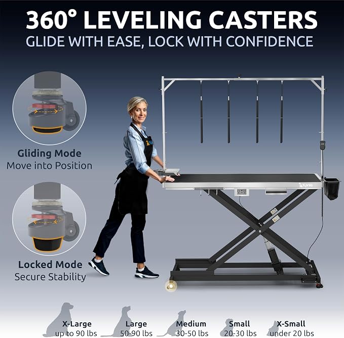 KANIS Professional Electric Dog Grooming Table - Heavy Duty | Height Adjustable Pet Grooming Table w/Leveling Wheels, Dog Grooming Arm, Anti-Slip Tabletop & Tool Organizer (Black, 60") - Image 3