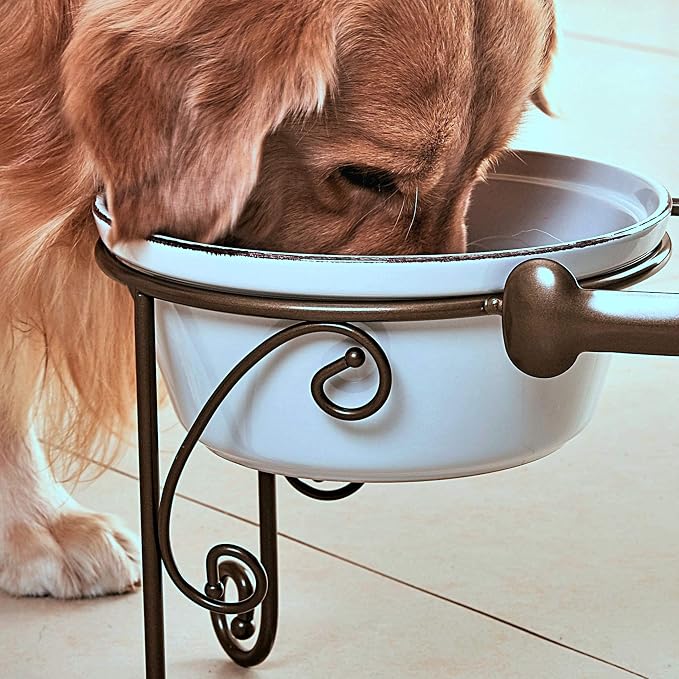 Elevated Dog Bowl Stand with 3 Large Ceramic Bowls – Raised Feeding Station for Medium & Large Dogs, Includes 2 Standard Bowls + 1 Slow Feeder, Durable Iron Frame, Non-Slip (White) - Image 10