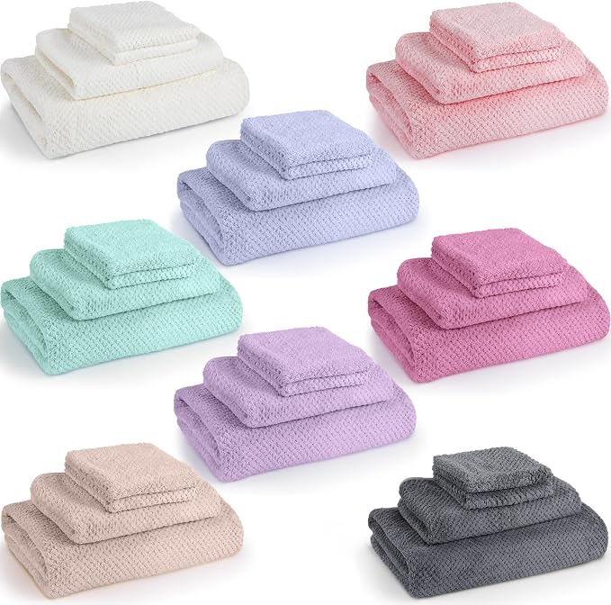 Peryiter 32 Pcs Towels and Washcloths Sets Towel Set of 8, 8 Bath Sheets 8 Washcloth 16 Hand Towels Coral Velvet Microfiber Towel, Soft Absorbent Quick Drying for Beach Pool Bathroom Hotel Spa Shower by Peryiter