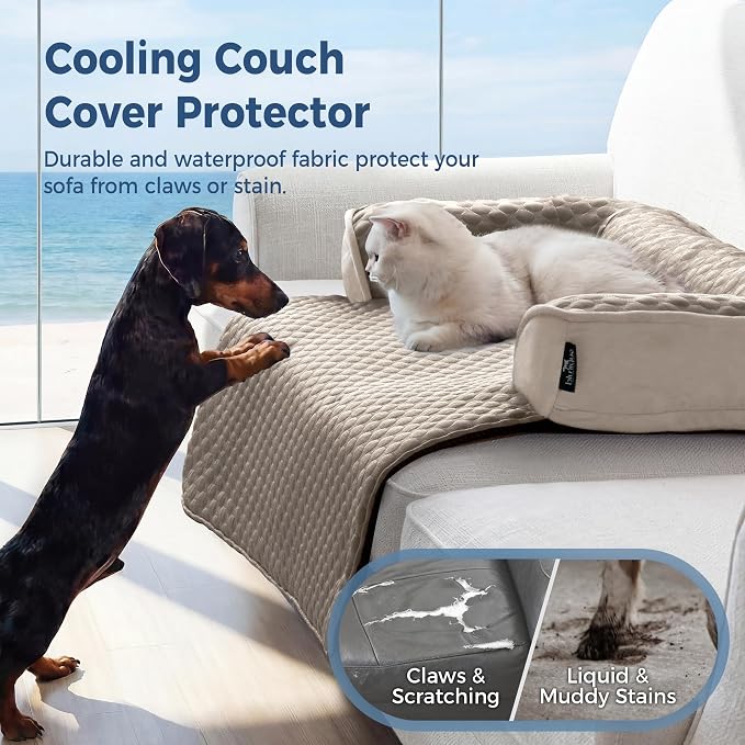 Large Cooling Dog Bed Mat - 41 x 37 inch Waterproof Couch Cover for Dogs Washable, Non-Slip Bottom Self Cooling Mat for Dogs, Durable & Non-Gel, Dog Couch Bed for Sofa Floor Car, Taupe - Image 5