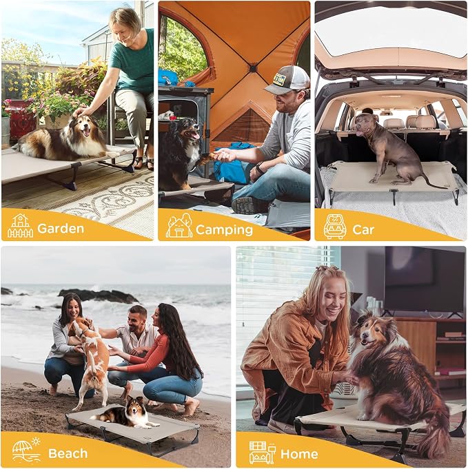 CANINE CANYON Upgraded Non-Slip Daisy Cot, Medium Foldable Elevated Dog Bed, Portable Raised Outdoor Folding Dog Cot for Camping/Home, Chew Proof Waterproof Heavy Duty Up to 160 Lbs, Brown, 32"x 23" - Image 7