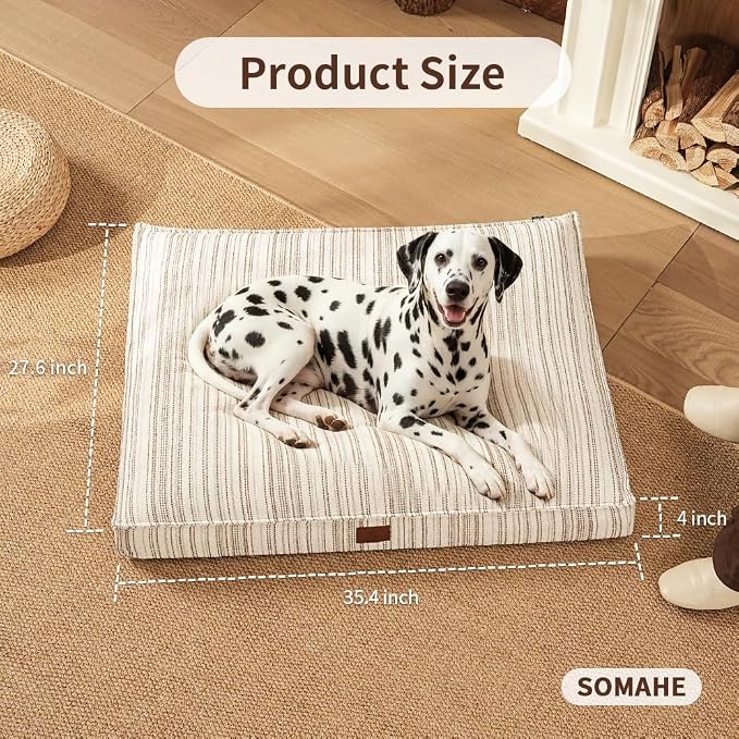 SOMAHE 4 Inch Orthopedic Dog Bed for Crate, 35 x 27 Inch, Coffee Chenille | Washable Removable Cover, Waterproof Inner Liner, Non-Slip Bottom, Orthopedic Dog Crate Mattress for Medium & Large Dogs - Image 3