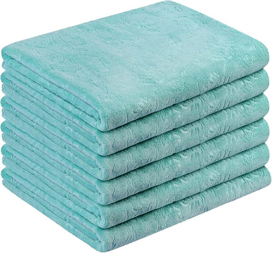 JML Microfiber Bath Towels, 30" x 60", 6 Pack, Green-Floral | Oversized, Soft, Super Absortbent, Fast Drying, Multipurpose Use for Sports, Fitness, Yoga by JML