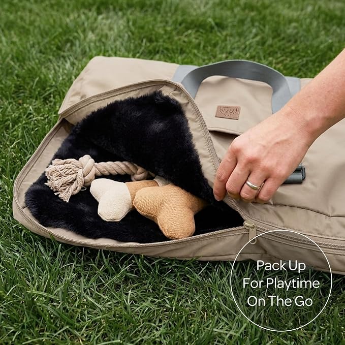 4 Cats & Dogs Gus Travel Bed – Portable Foldable Dog Bed & Pet Cushion Mat with Soft Faux Fur, Water-Resistant Nylon, Zippered Suitcase Design for Camping & Travel- Large (33.5″ x 47.25″), Sandy - Image 6