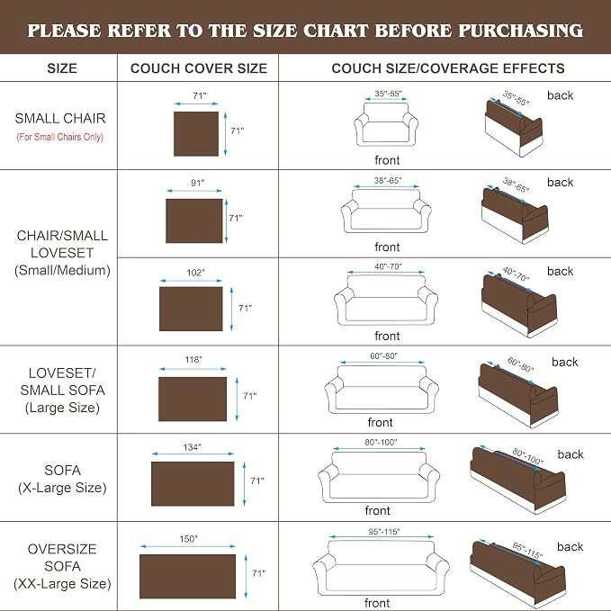 Waterproof Sofa Cover, Reversible, Pet-Friendly, Washable and Anti-Slip Couch Covers for Sofa Protection with 4 Cushions, Sofa Slipcovers for Dogs and Cats (71×150in/Brown) - Image 2
