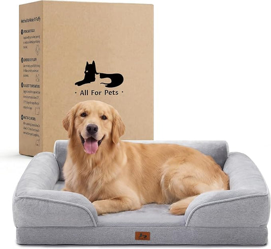 Orthopedic Dog Beds for Large Dogs, Waterproof XL Pet Couch Bed with Soft Sides, Washable Dog Sofa with Flannel Removable Cover, 42" L Supportive Egg-Crate Foam Pet Sofa, Light Grey by WARMREST