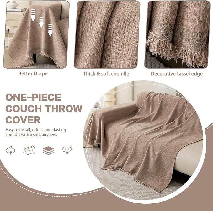 DREAMINGO Modern Chenille Couch Cover Blanket Washable Sofa Covers for 2 Cushion Couch Diamond Weave Textured Furniture Protector for Dogs Soft Coffee Couch Throw Cover, Large 71"x118" - Image 3