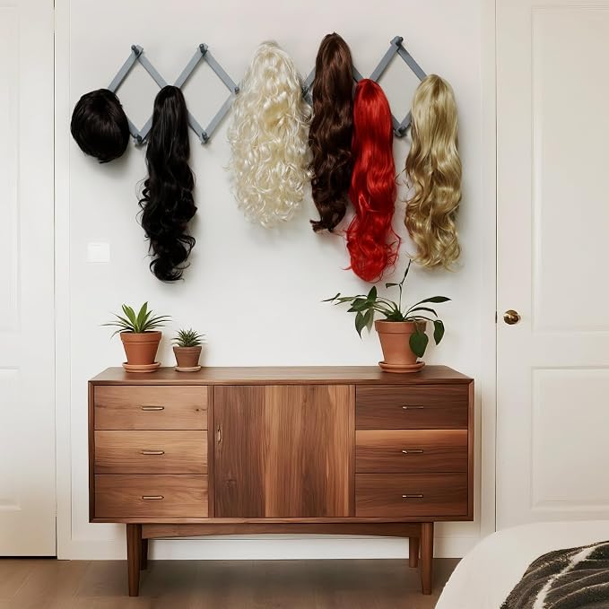 SKOLOO Accordion Wall Hanger with 16 Hooks, Modern Expandable Coat Rack Hat Rack for Wall, Solid Wooden, Dusty Gray Oak - Image 6
