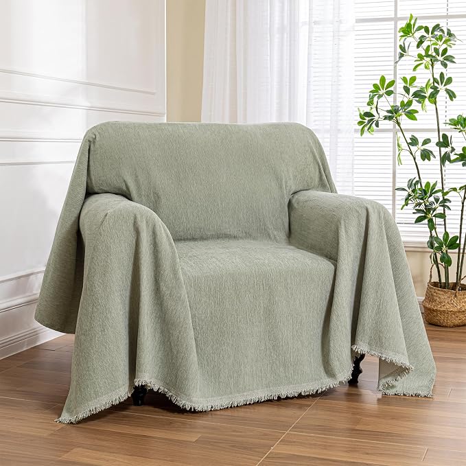 MEETSKY Green Sofa Covers Armchair Single Couch Cover for Dogs Throw Couch Cover with Tassel Chair Recliner Futon Cover Washable 1 Cushion Couch Chenille Couch Protector, 71"x 91" by MEETSKY