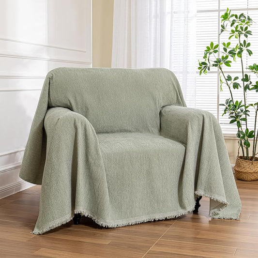 MEETSKY Green Sofa Covers Armchair Single Couch Cover for Dogs Throw Couch Cover with Tassel Chair Recliner Futon Cover Washable 1 Cushion Couch Chenille Couch Protector, 71"x 91" by MEETSKY