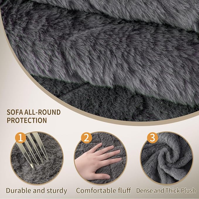 Waterproof Dog Bed Cover Non Slip Couch Cover for Dogs Washable Soft Faux Fur Sofa Cover Couch Covers for 3 Cushion Couch Sofa Pet Friendly (Grey, 34x94.5（1pc）) - Image 3
