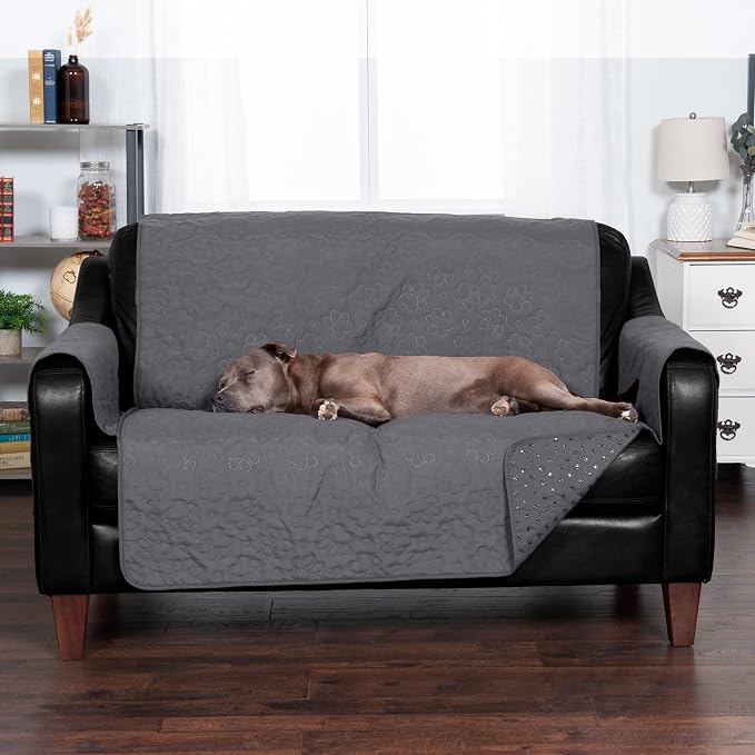 Furhaven Waterproof & Non-Slip Loveseat Cover Protector for Dogs, Cats, & Children - Quilted Paw Print Living Room Furniture Cover - Gray, Loveseat - Image 4