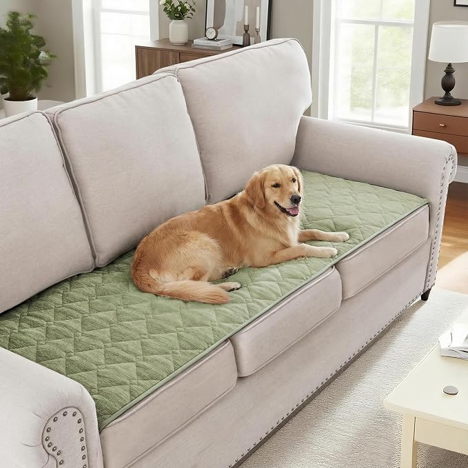H.VERSAILTEX Couch Cover Chenille Pet Fuzzy Sofa Covers for 2 Cushion Couch Anti Slip Washable Sofa Slipcovers with Strap Soft Couch Protector Cover for Dogs Cats Kids(27.6" x 71", Tender Green) by HVERSAILTEX