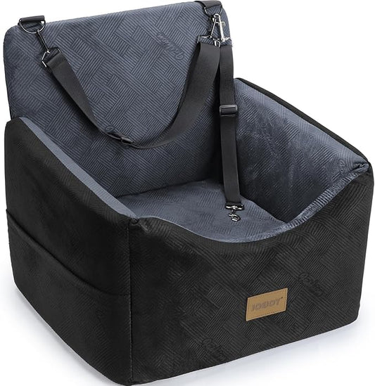 JOEJOY Dog Car Seats for Small Medium Dogs Under 35lbs, Dog Booster Seat with Detachable Washable Cover and Cushion, Memory Foam Pet Car Seat with Safety Belt and Storage Pockets (DG)