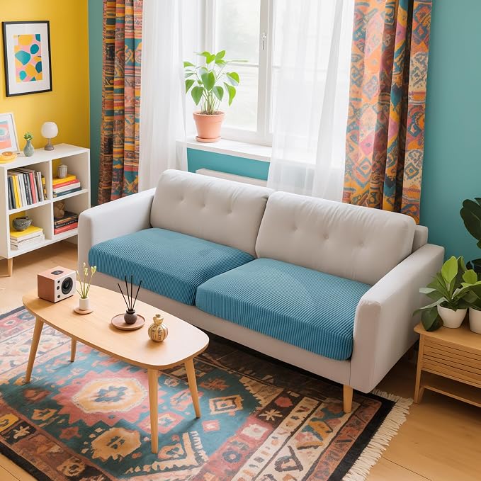 Hokway Stretch Couch Cushion Slipcovers Reversible Cushion Protector Slipcovers Sofa Cushion Protector Covers(Smokyblue,Small-2PC) - Image 2