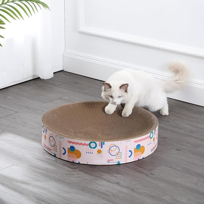 CSR1010A Nelson 20.13" Modern Cardboard Round Bowl Cat Scratcher with Catnip, Light Pink/Multi - Image 2