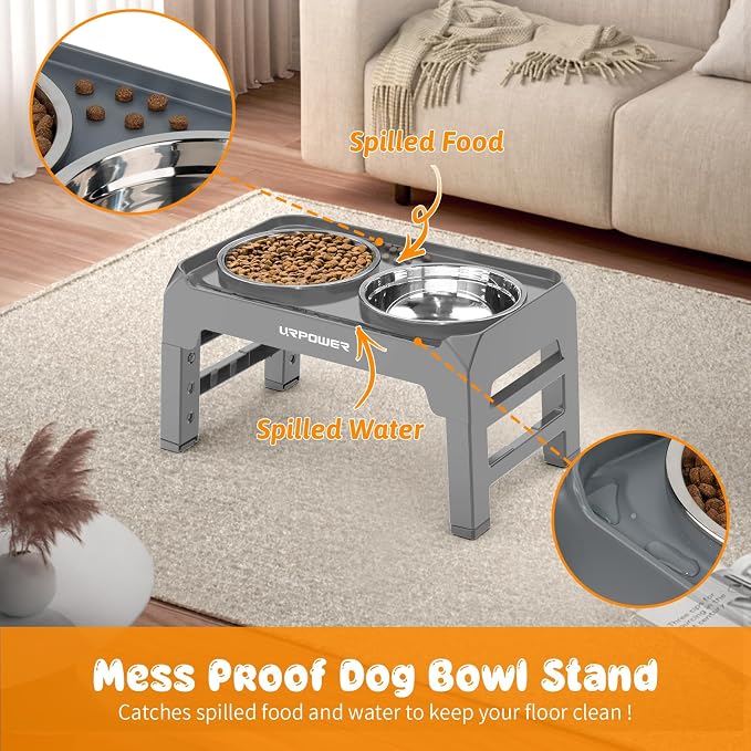 URPOWER Raised Dog Bowls 4 Height Adjustable Elevated Bowl Stand | Stainless Steel Water Bowl Non-Slip Dog Food Bowls Stand for Small Medium Large Dogs and Pets - Image 4