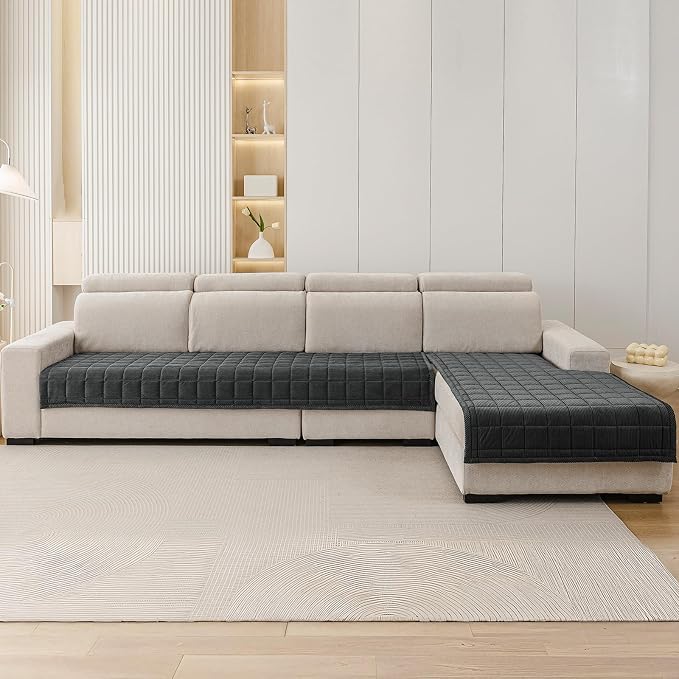 Velvet Couch Covers for Sectional Sofa Washable, Non-Slip L Shaped Sectional Couch Cover, Soft Pet Couch Covers for Sofa, Furniture Slipcovers for 3 Cushion Couch(1PC,35"x94",Dark Grey) - Image 4
