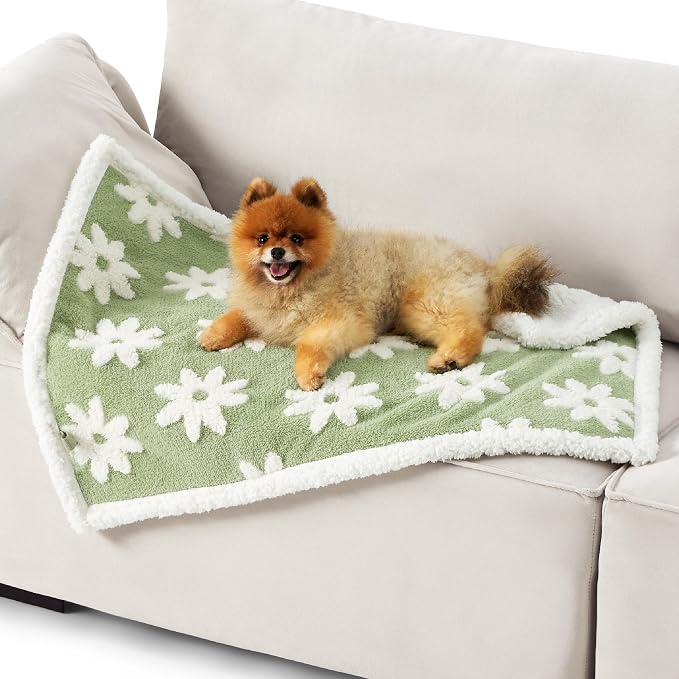 LE SURE Waterproof Dog Blankets for Small Dogs Cute Cozy 3D Jacquard,25x35 | Puppy Blanket for Cat Aesthetic Gift, Warm Soft Sherpa Throw Washable, Reversible Pet Couch Protector, Flower Garden Green - Image 8