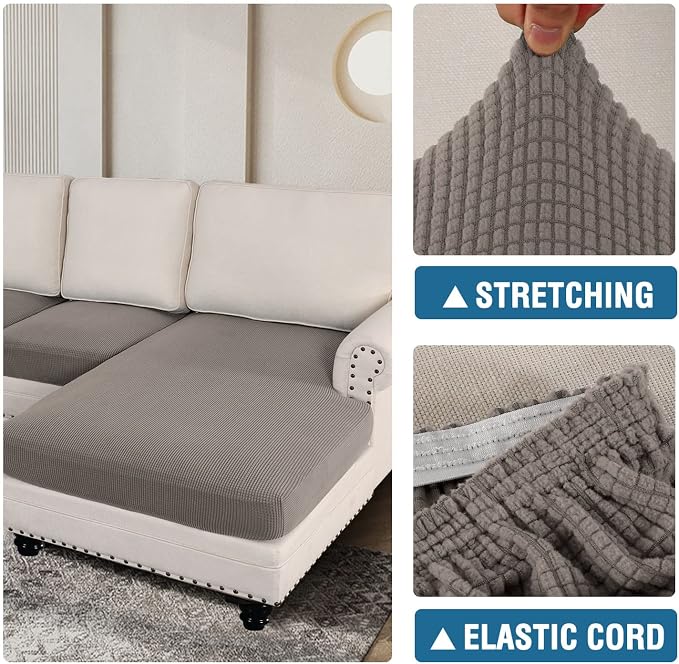 H.VERSAILTEX Sectional Couch Covers 3 Pieces Sofa Seat Cushion Covers L Shape Separate Cushion Couch Chaise Cover for Both Left/Right Sectional Couch (Seat Only: 1 Chaise + 2 Sofa, Taupe) - Image 6