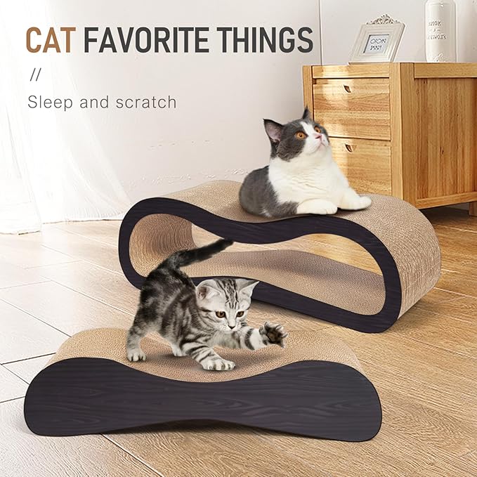 2 in 1 Cat Scratcher for Indoor Cats, Large Cardboard Cat Scratcher Lounger, 100% Recyclable&Reversible Horizontal Scratching Pads Prevents Furniture Damage,Brown - Image 4