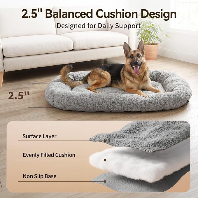 XL Dog Bed Washable for Crate Extra Large Breeds 47x35 Dual-Sided | Reversible Plush & Oxford Pad, Warm & Cooling Cushion, All Seasons Comfort, Soft Thick Support, Oval, Grey Durable Fabric - Image 3