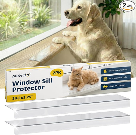 PROTECTO 2-Pack Window Sill Protector from Dogs & Cats, 29.5 x 2.25 in | Clear Window Guards from Cats Scratching, Chewing & Clawing - Keep Your Sills Smooth & Paws Safe - Strong Window Sill Cover by protecto