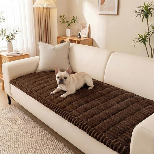 Non-Slip Washable Couch Cover for Dogs, Soft Thick Ribbed Flannel | 27.6"x70.9", Brown, 0.8" Thick, Rubber Dot Backing, Pet-Friendly Protector for Sofa, Floor, Window Bench, Car Seat or Camping by Unknown