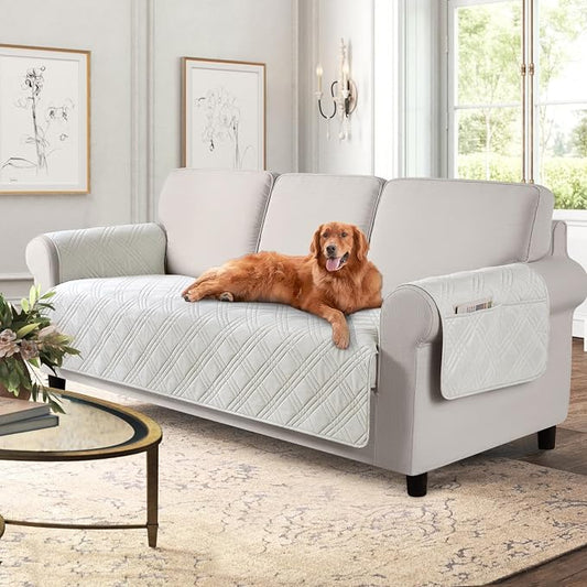TAOCOCO Waterproof Couch Covers for Pets Dogs with Non Slip Backing, Sofa Seat Covers with Side Pocket for 3 Cushion Couch Washable Dog Couch Cover Protector Sofa Slipcovers(Sofa, Off White) by TAOCOCO