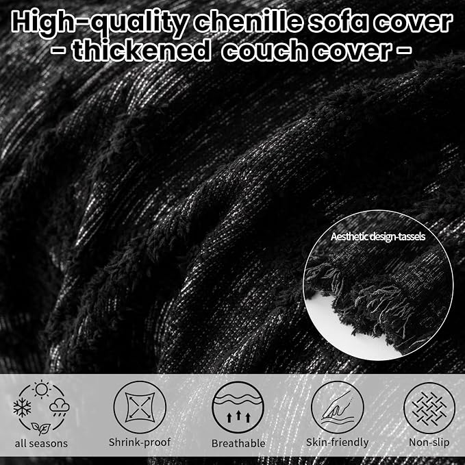 ROOMLIFE Couch Cover 3 Cushion Sofa, Washable Non Slip Furniture Sofa Protector Cover, Soft Chenille Sofa Slipcovers Sectional L Shape Dogs Couch Cover Throw Blanket with Tassels 71''X150'' - Image 2