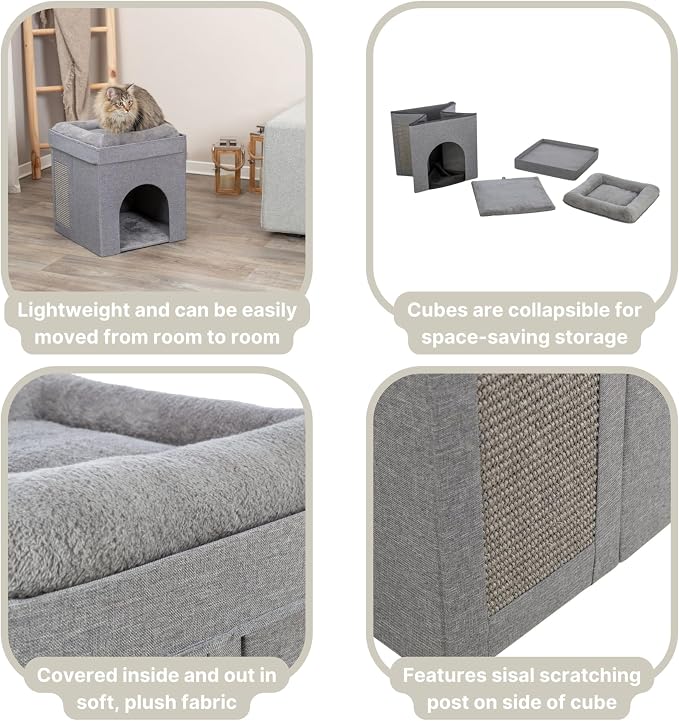 Trixie Crazy Cube Stackable Cat Condos, Gray, 1-Story | Indoor Cat Furniture, Hideaway Cave, Sisal Scratching Pads, Thick Padded Bed - Image 2