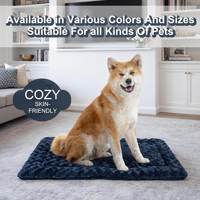 Washable Dog Bed Mat With Anti-Slip Bottom, Deluxe Plush Memory Foam Crate Pad & Waterproof Outdoor Kennel Mat For Dogs & Cats-Durable Crates Beds, Large Medium Small Puppy Size 36" x 24",Grey - Image 7