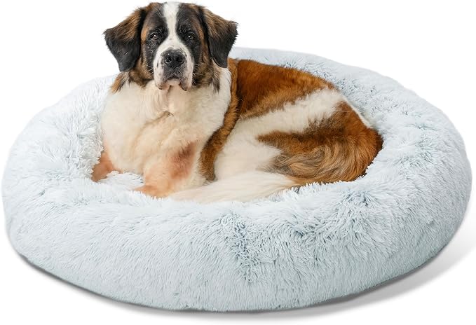 Best Friends by Sheri The Original Calming Donut Dog Bed for Extra-Large Dogs up to 150 lbs, Shag Faux Fur, Frost Gray, 45" x 45" by BestFriendsbySheri