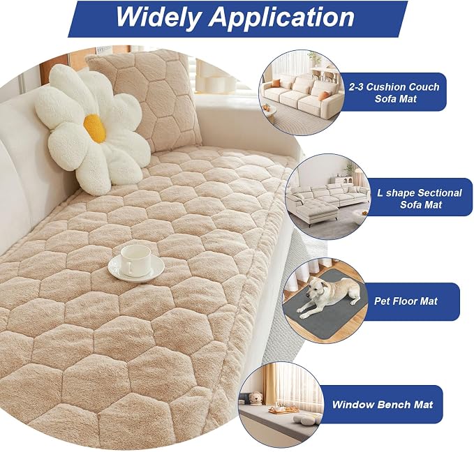 New Thick Sofa Covers Washable - Soft Flannel Universal Sofa Cover 2 3 4 Seater, Non-Slip Couch Cover, Couch Seat Covers Sofa Slipcovers Furniture Protector for Living Room (Light Camel,90x160cm) - Image 3