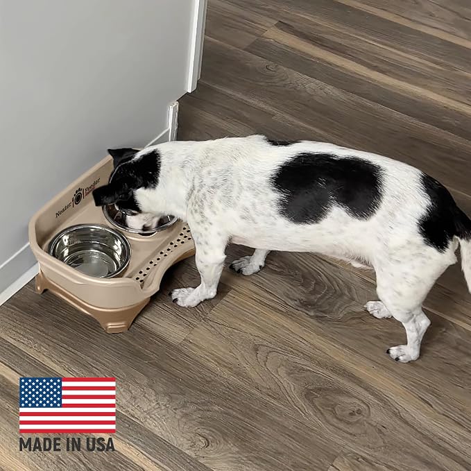 Neater Feeder Express Mess Proof Dog Bowls Elevated for Small Breeds Under 15 Lb, Made in USA, No Spill Raised Dog Food Bowl Stand, Stainless Steel Slow Feed and Standard Water Bowl Set, Cappuccino - Image 4