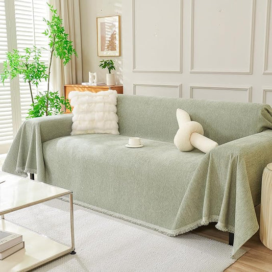DREAMINGO Sofa Covers Washable Thick Chenille Couch Cover for 3 Cushion Couch Sofa Multi-Use Couch Cover Blanket Modern Pet Furniture Protector Sectional Couch Slipcover 71"x134", Sage Green by DREAMINGO