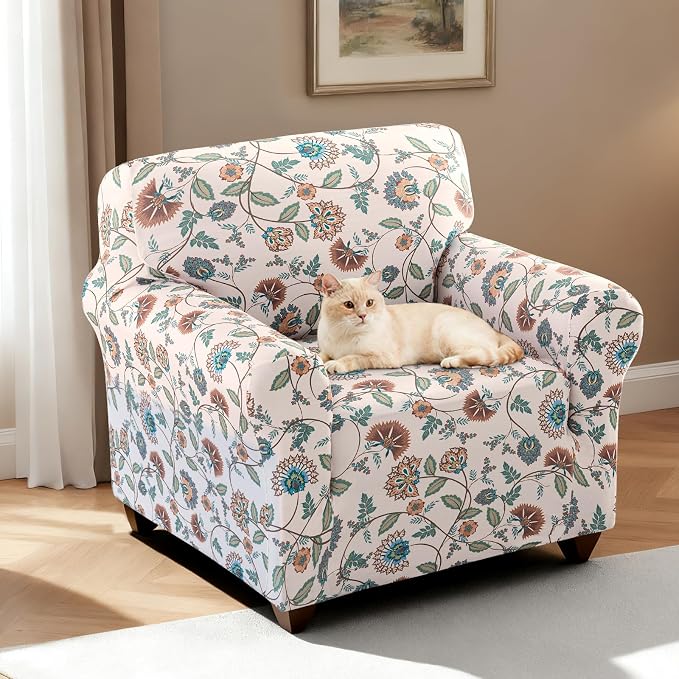 H.VERSAILTEX Printed Chair Slipcovers with Arms Floral Pattern Armchair Covers Stretch Living Room Chair Covers Slipcover Couch Cover for Dogs Washable(Cottage Charm,Chair) - Image 2