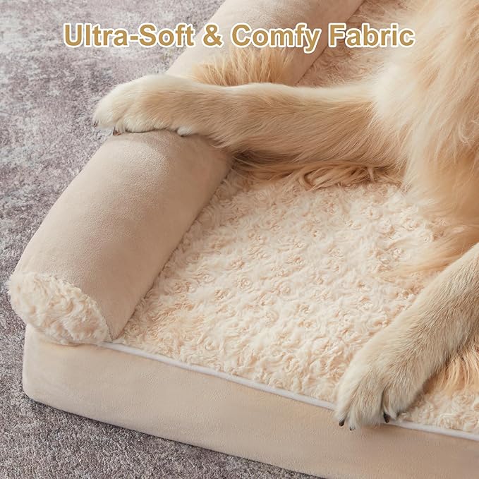 BFPETHOME Orthopedic Washable XLarge Dog Bed for Senior Dog Cozy Sleep | Extra Large Waterproof Big Soft Pet Couch Bed for Dogs Relax with Removable Cover Supportive Egg Crate Foam Beige 42x30 Inch - Image 5