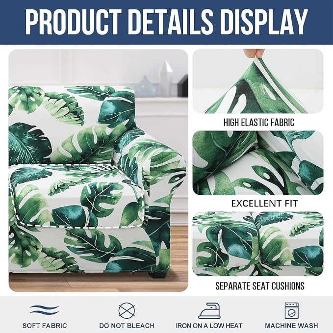 hyha Stretch Couch Covers, Chair/Sofa Covers, Armchair Slipcover for Dogs | Floral Pattern, Printed, 2 Pieces, Separate Couch Cushion Slipcover, Soft Chair Cover with Elastic Bottom for Pets (Armchair) - Image 4